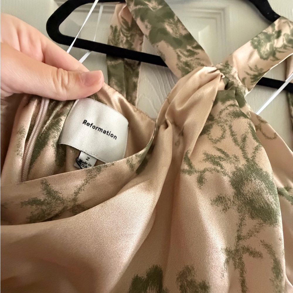 Reformation One-Shoulder Halter Gown - Blush Pink & Olive - Picture 7 of 7